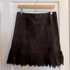 Anthropologie Elevenses Chocolate Suede Eyelet Skirt 10 - NWT